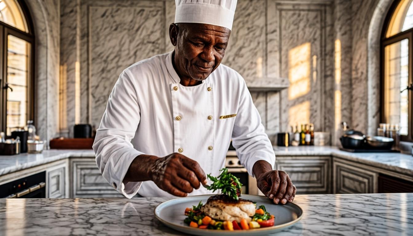 Maître chef du Centre platement un plat gastronomique sénégalais